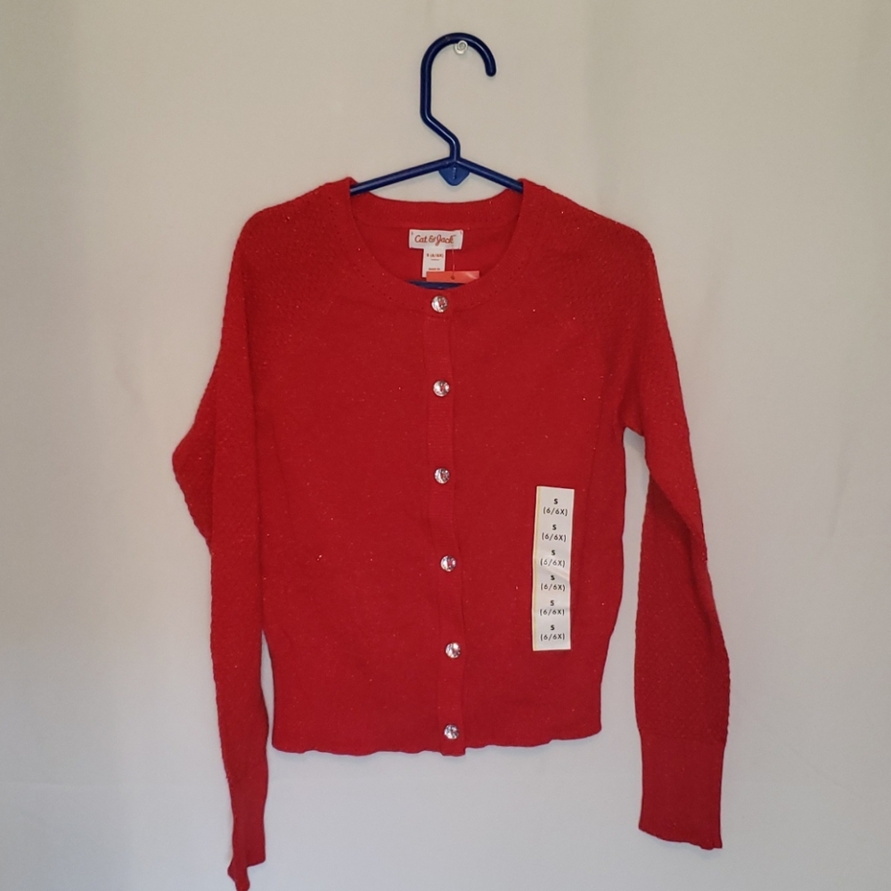 Girls Red Cardigan with Clear Buttons